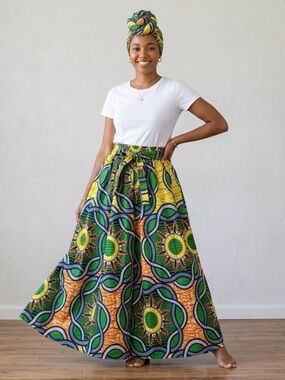 Laddi Ankara Maxi Skirt Set One Size Cotton African Wax Print Boho Festival Head